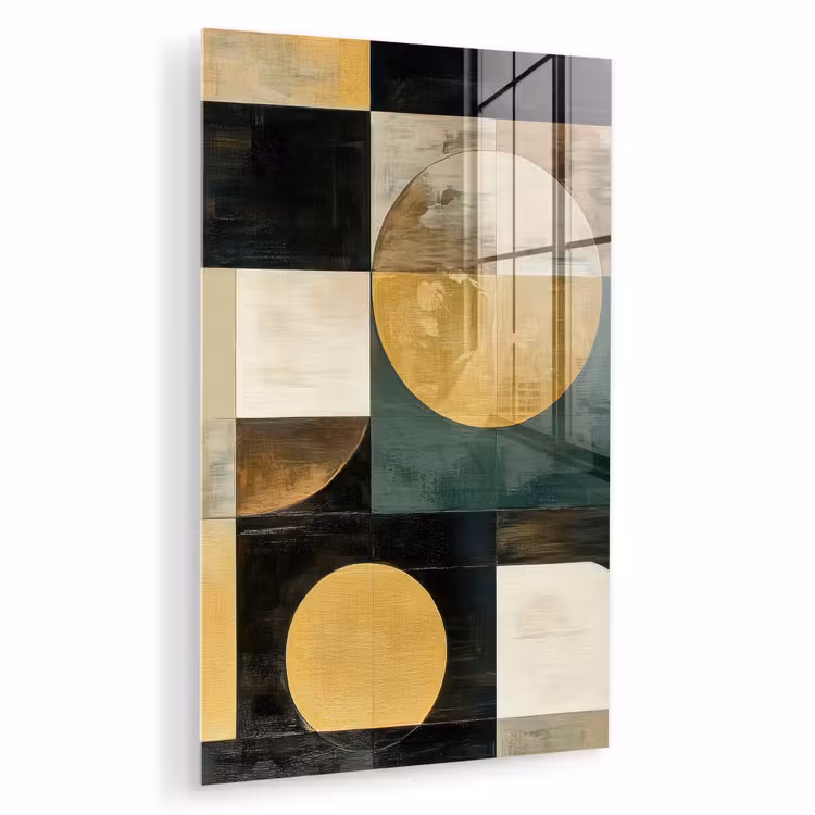 Glas schilderij - Abstract - Goud - Brons - Vormen - Geometrisch — 1