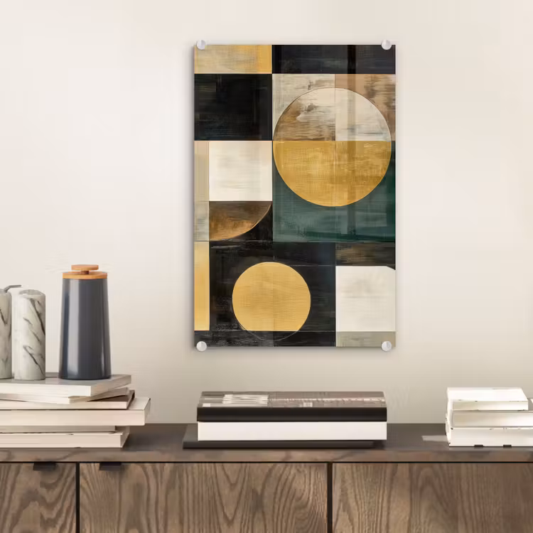 Glas schilderij - Abstract - Goud - Brons - Vormen - Geometrisch — 2