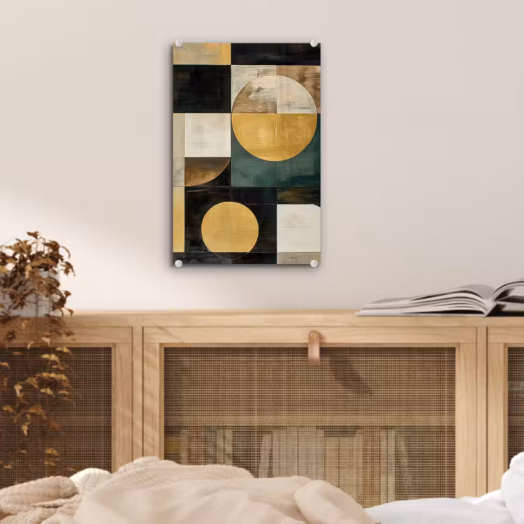 Glas schilderij - Abstract - Goud - Brons - Vormen - Geometrisch — 5