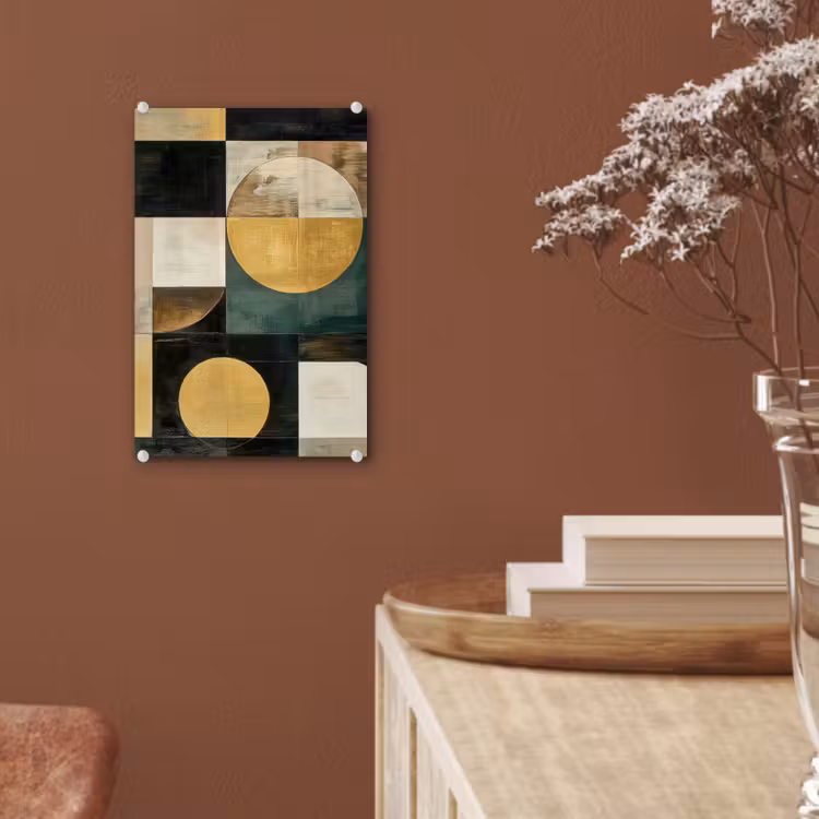 Glas schilderij - Abstract - Goud - Brons - Vormen - Geometrisch — 6