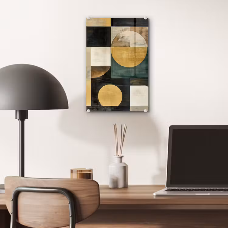 Glas schilderij - Abstract - Goud - Brons - Vormen - Geometrisch — 7