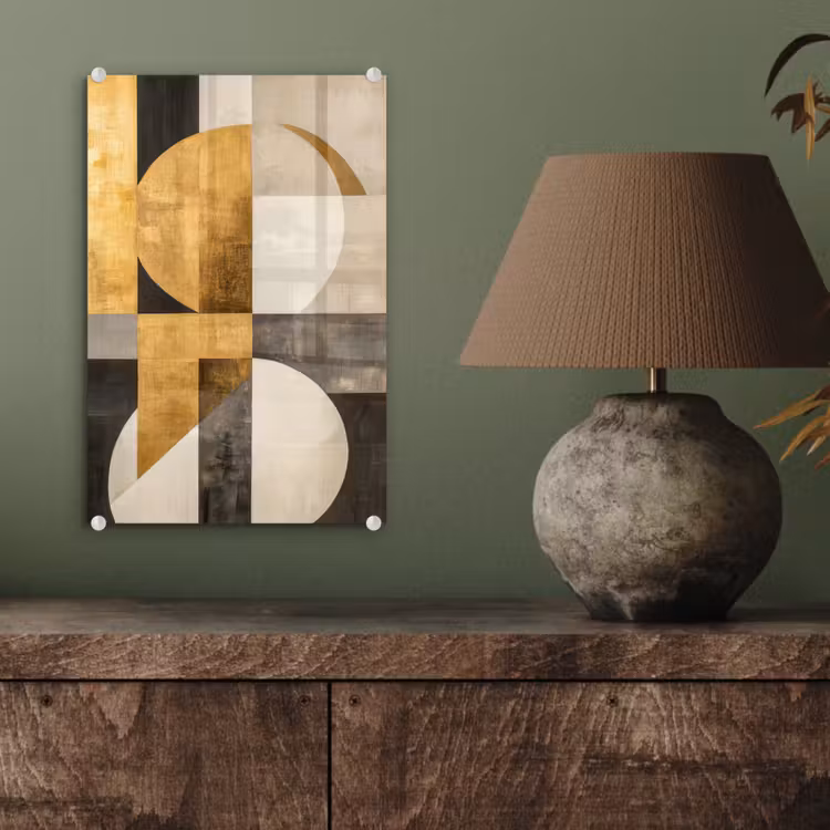 Glas schilderij - Abstract - Goud - Grijs - Vormen - Geometrisch — 4