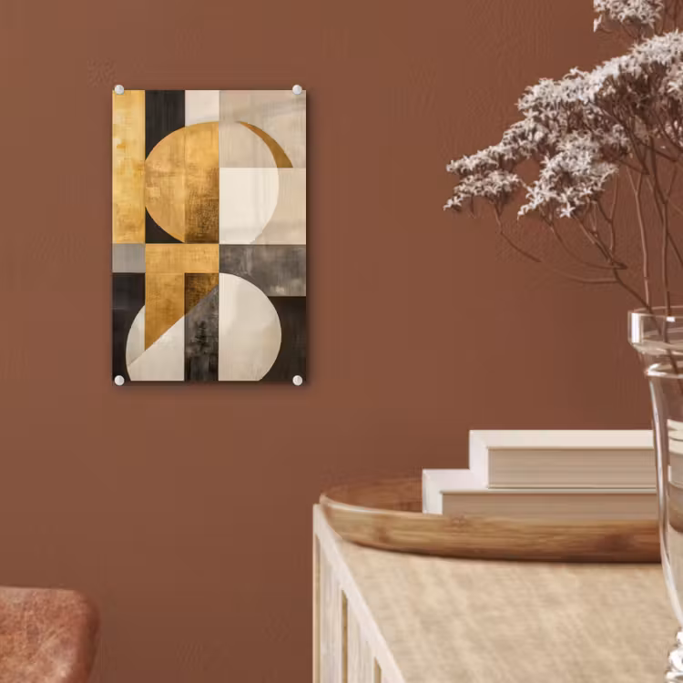 Glas schilderij - Abstract - Goud - Grijs - Vormen - Geometrisch — 6