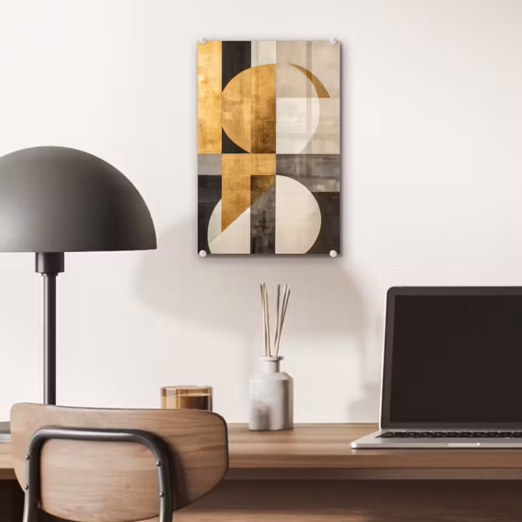 Glas schilderij - Abstract - Goud - Grijs - Vormen - Geometrisch — 7