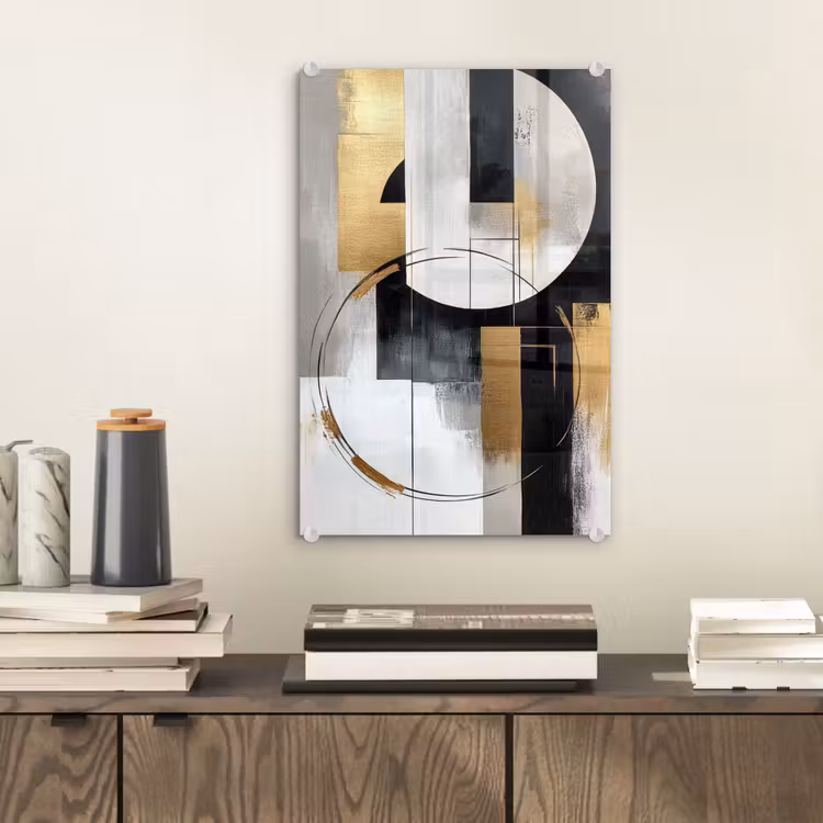 Glas schilderij - Abstract - Goud - Zilver - Vormen - Aesthetic — 2