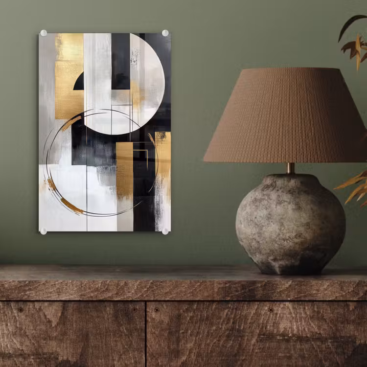Glas schilderij - Abstract - Goud - Zilver - Vormen - Aesthetic — 4