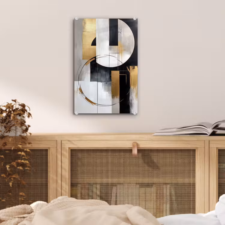 Glas schilderij - Abstract - Goud - Zilver - Vormen - Aesthetic — 5