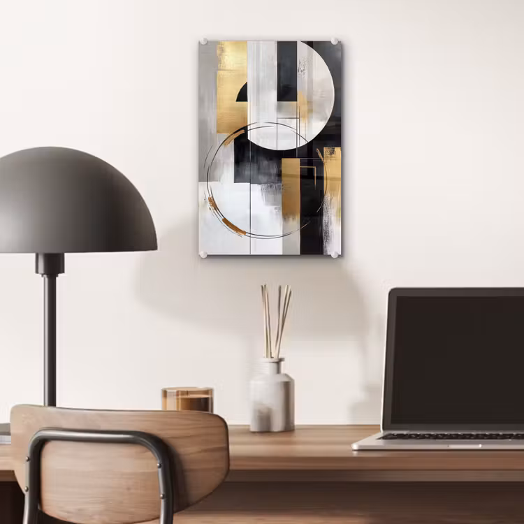 Glas schilderij - Abstract - Goud - Zilver - Vormen - Aesthetic — 7