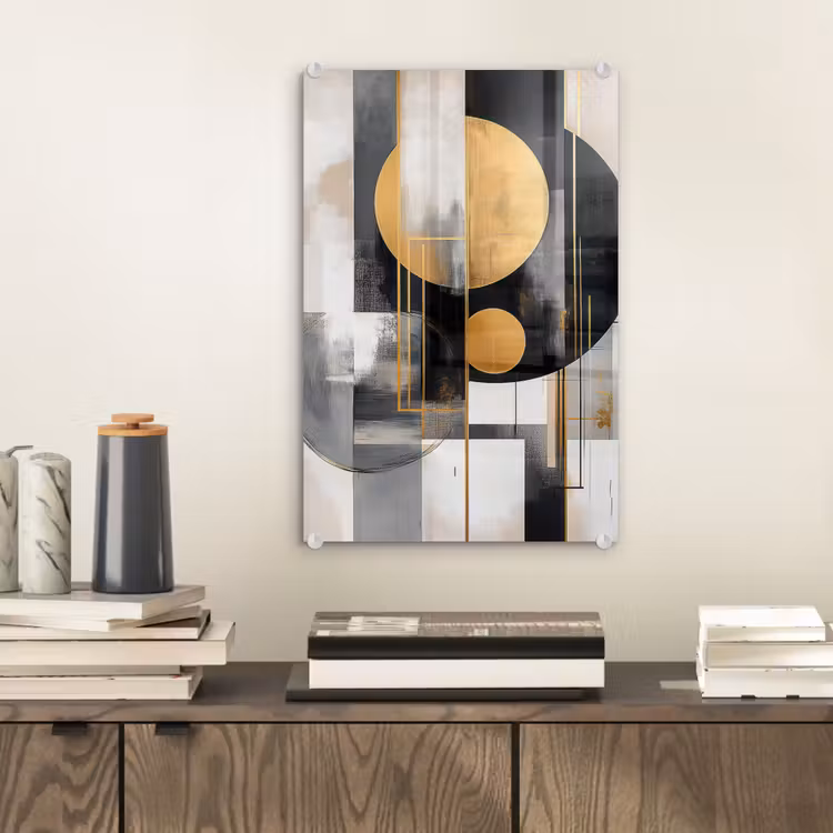 Glas schilderij - Abstract - Goud - Zilver - Vormen - Aesthetic - Modern — 2