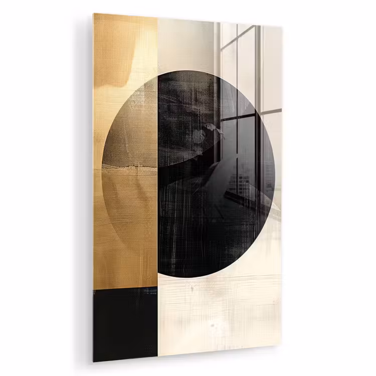Glas schilderij - Abstract - Goud - Zwart - Kunst — 1