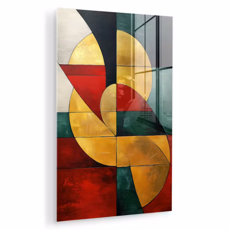 Glas schilderij - Abstract - Kerst - Goud - Rood - Groen — 1