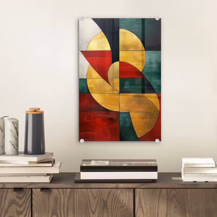 Glas schilderij - Abstract - Kerst - Goud - Rood - Groen — 2