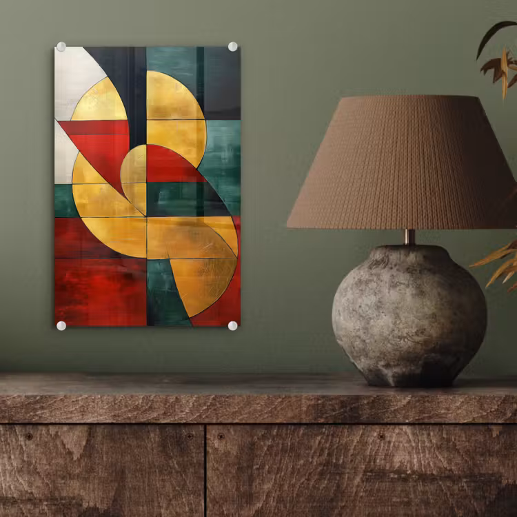 Glas schilderij - Abstract - Kerst - Goud - Rood - Groen — 4
