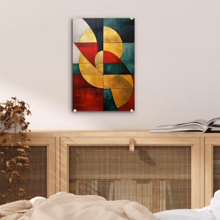 Glas schilderij - Abstract - Kerst - Goud - Rood - Groen — 5