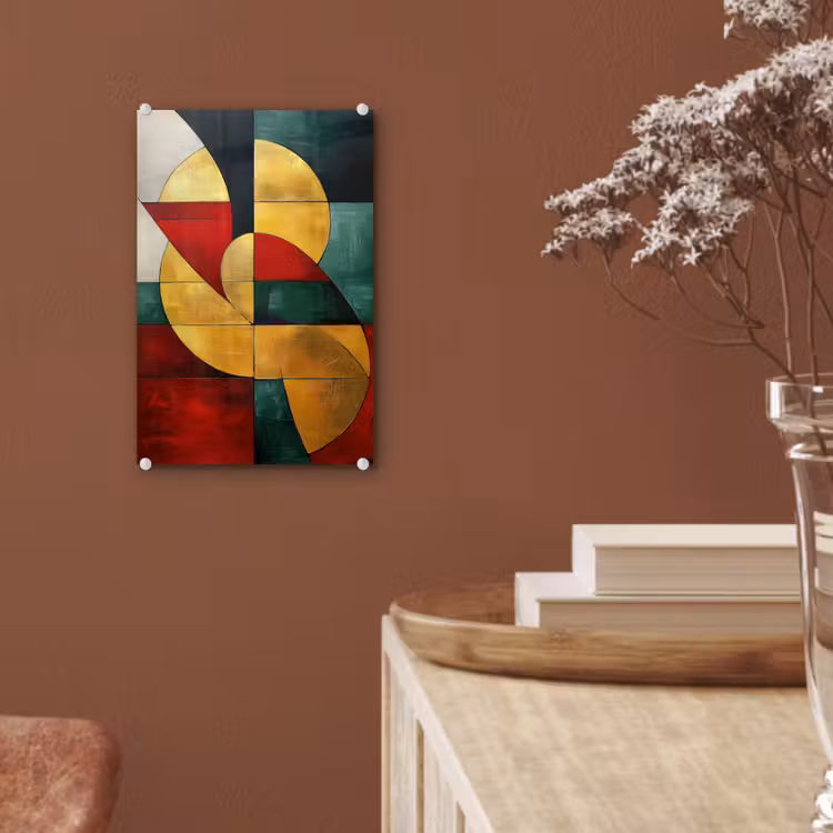 Glas schilderij - Abstract - Kerst - Goud - Rood - Groen — 6