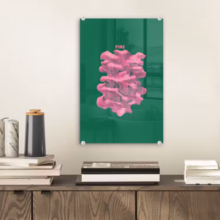 Glas schilderij - Abstract - Pink - Lijnen - Groen — 2