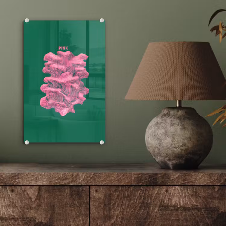 Glas schilderij - Abstract - Pink - Lijnen - Groen — 4