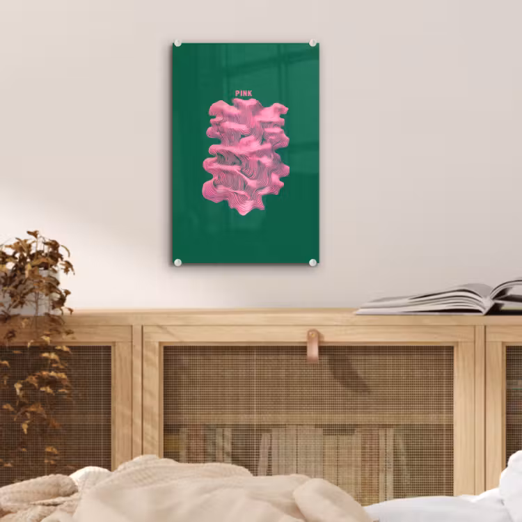 Glas schilderij - Abstract - Pink - Lijnen - Groen — 5