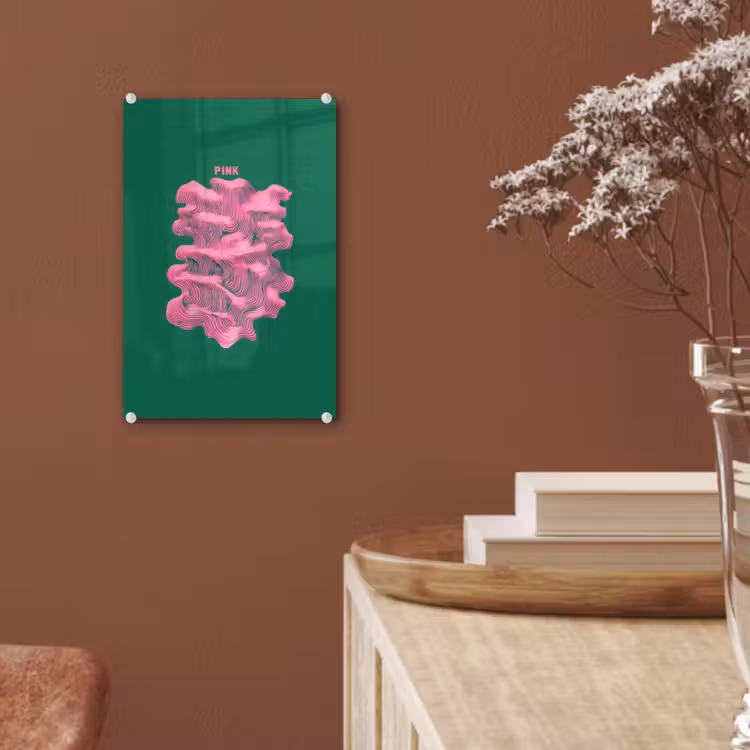 Glas schilderij - Abstract - Pink - Lijnen - Groen — 6