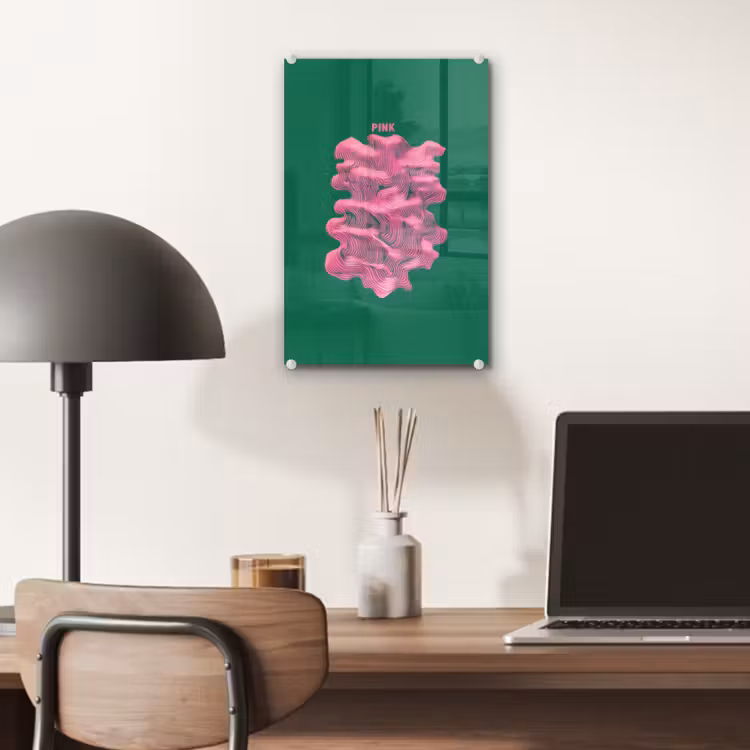 Glas schilderij - Abstract - Pink - Lijnen - Groen — 7