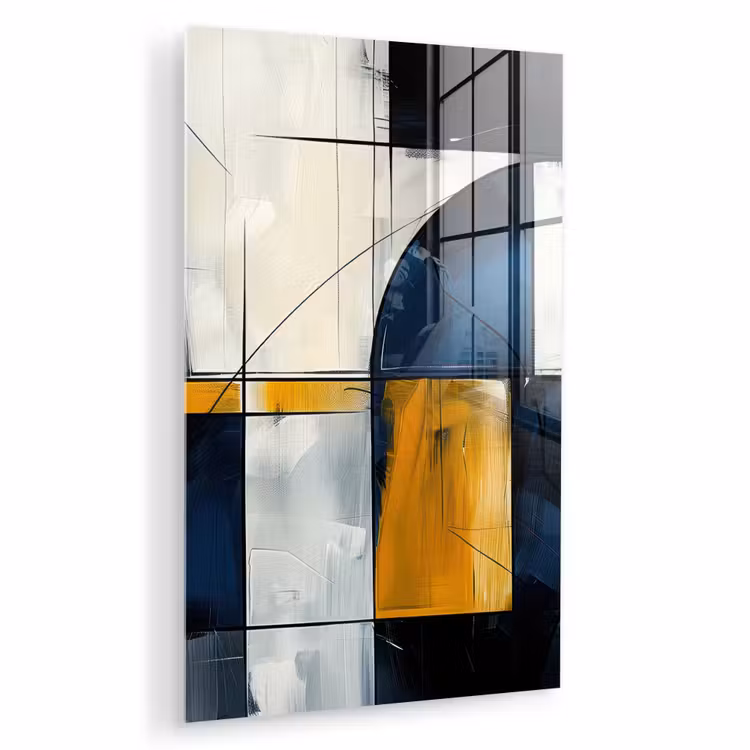 Glas schilderij - Abstract - Vormen - Goud - Blauw - Geometrisch — 1