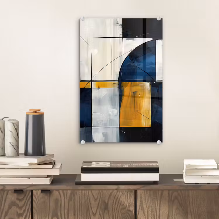 Glas schilderij - Abstract - Vormen - Goud - Blauw - Geometrisch — 2