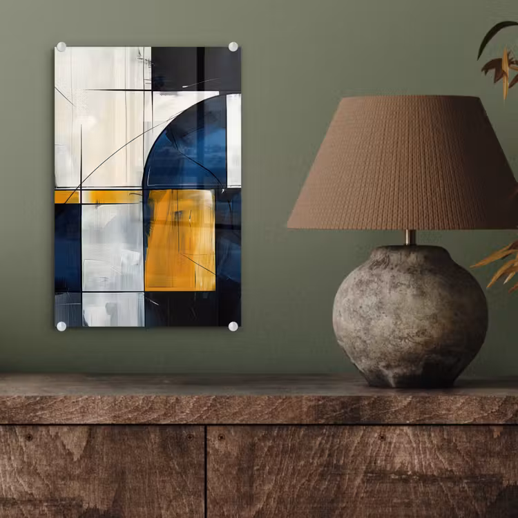 Glas schilderij - Abstract - Vormen - Goud - Blauw - Geometrisch — 4