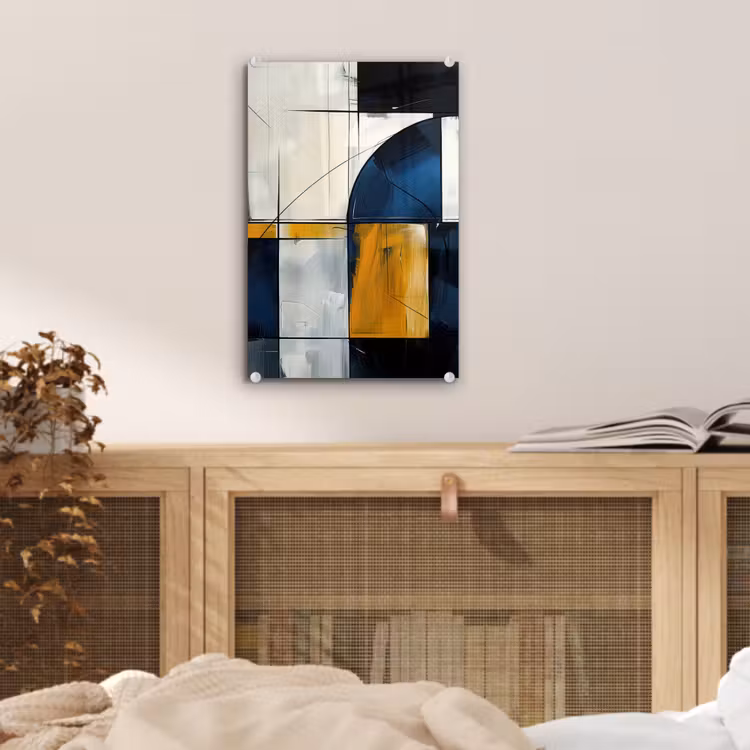 Glas schilderij - Abstract - Vormen - Goud - Blauw - Geometrisch — 5