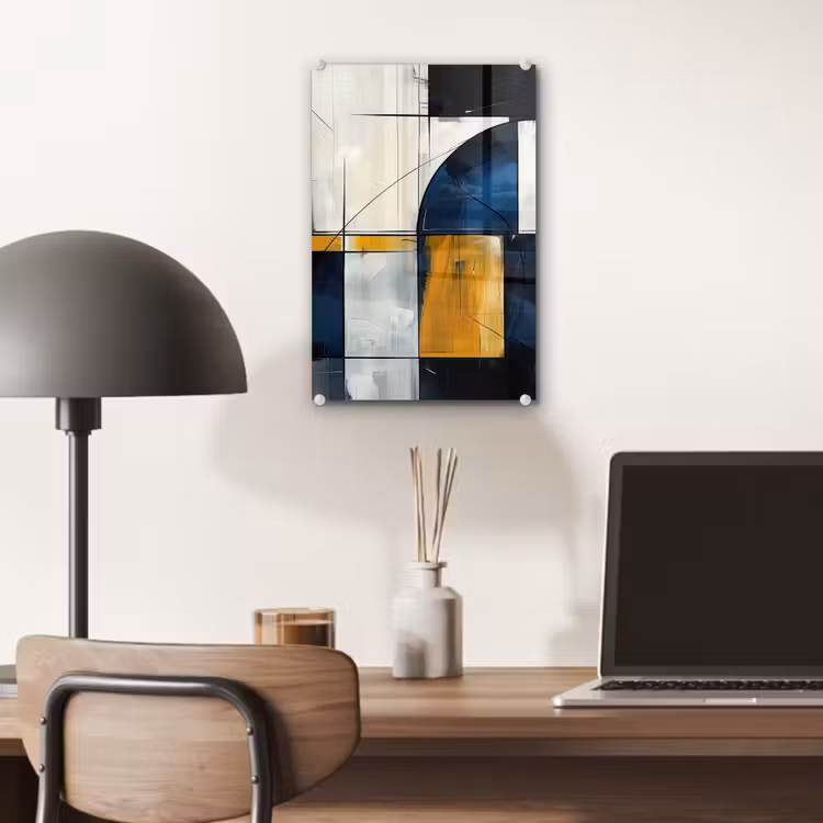 Glas schilderij - Abstract - Vormen - Goud - Blauw - Geometrisch — 7