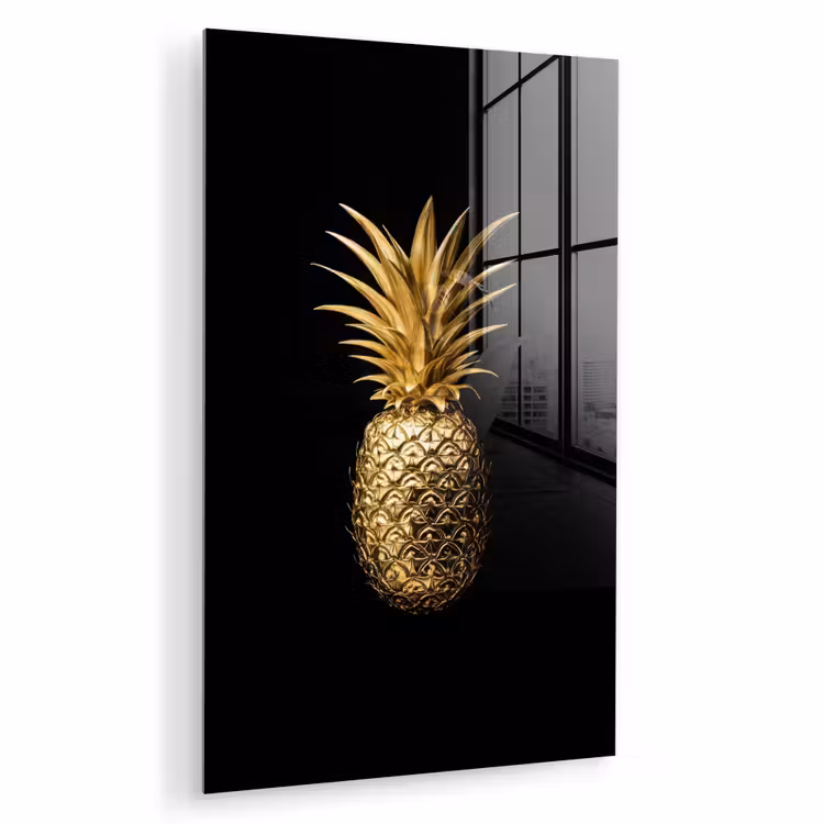 Glas schilderij - Ananas - Zwart - Goud - Luxe — 1