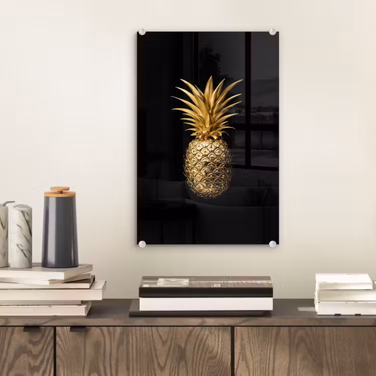 Glas schilderij - Ananas - Zwart - Goud - Luxe — 2