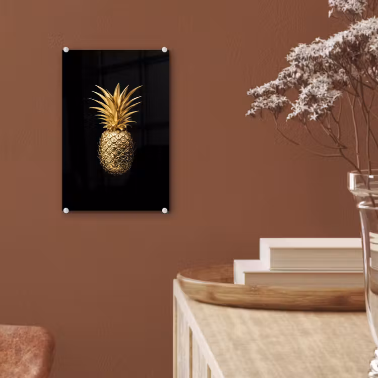 Glas schilderij - Ananas - Zwart - Goud - Luxe — 6
