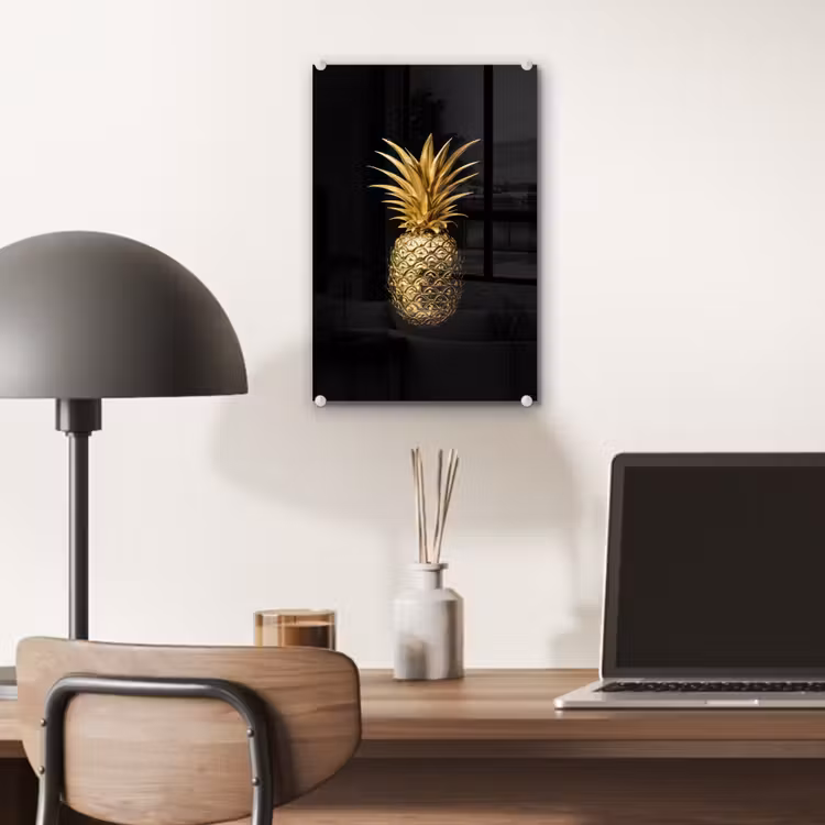 Glas schilderij - Ananas - Zwart - Goud - Luxe — 7