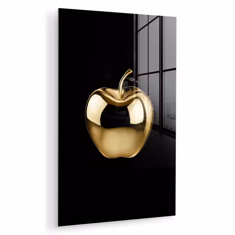 Glas schilderij - Appel - Goud - Chrome - Zwart — 1