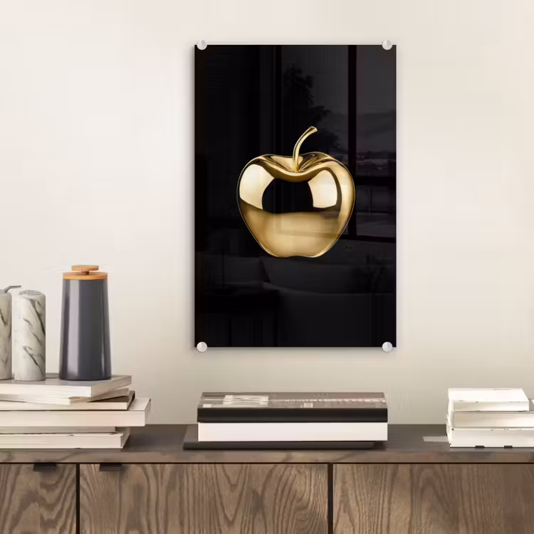Glas schilderij - Appel - Goud - Chrome - Zwart — 2