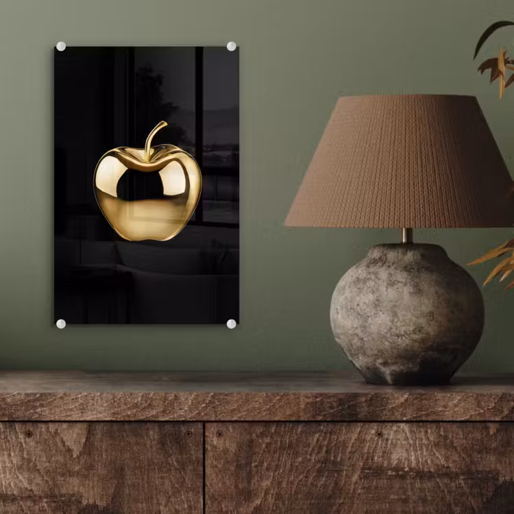 Glas schilderij - Appel - Goud - Chrome - Zwart — 4