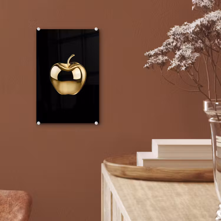 Glas schilderij - Appel - Goud - Chrome - Zwart — 6