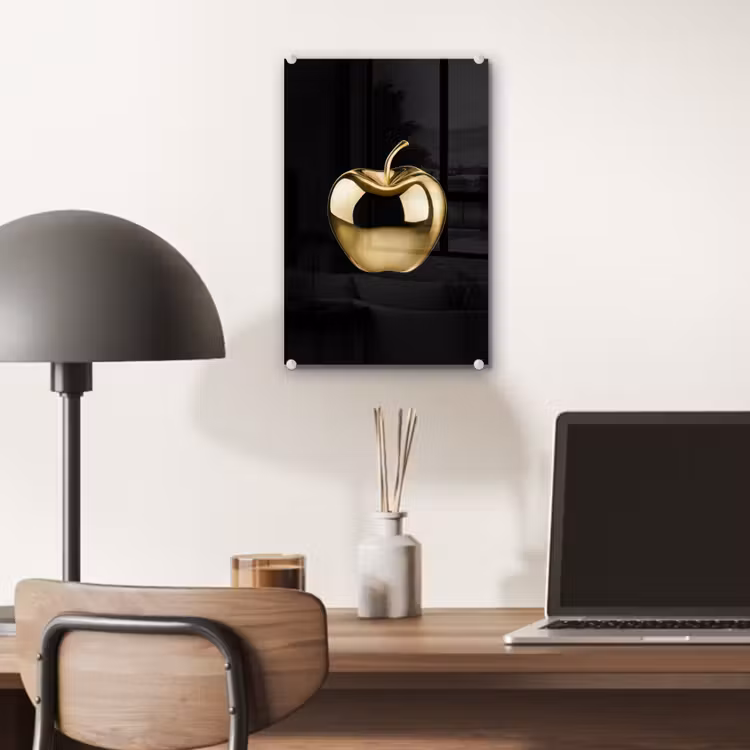 Glas schilderij - Appel - Goud - Chrome - Zwart — 7