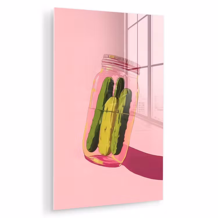 Glas schilderij - Augurken - Pot - Schaduw - Roze — 1