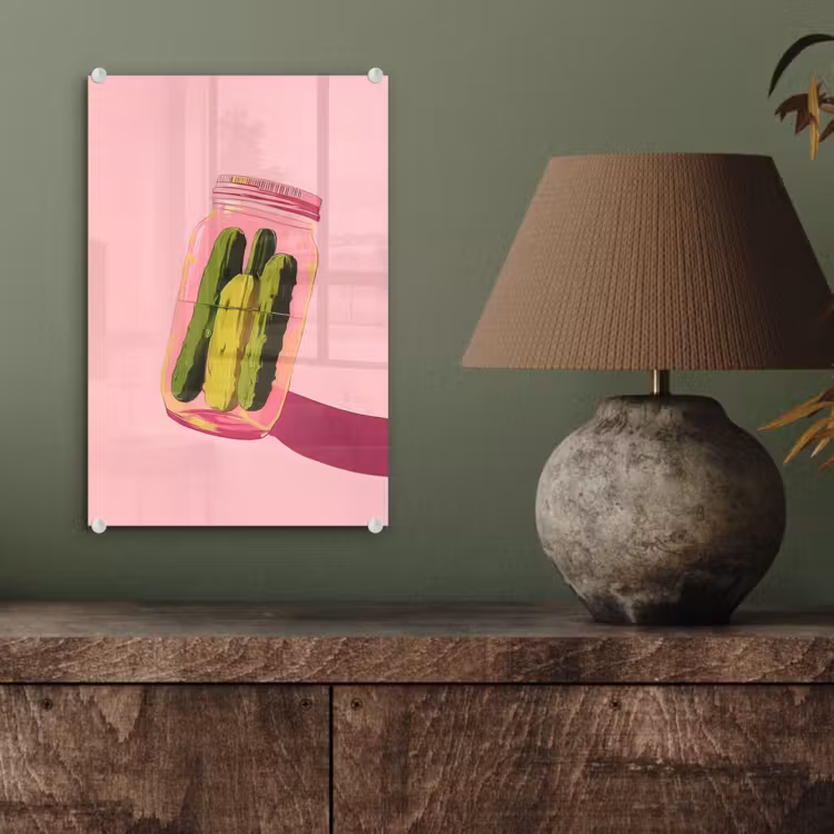 Glas schilderij - Augurken - Pot - Schaduw - Roze — 4