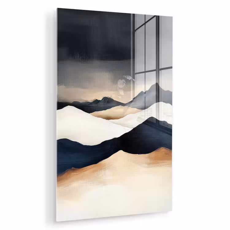 Glas schilderij - Bergen - Donkerblauw - Landschap — 1