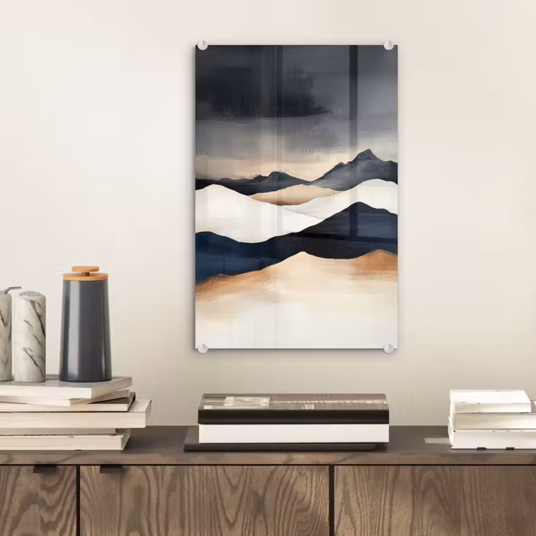Glas schilderij - Bergen - Donkerblauw - Landschap — 2