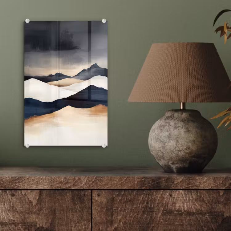 Glas schilderij - Bergen - Donkerblauw - Landschap — 4