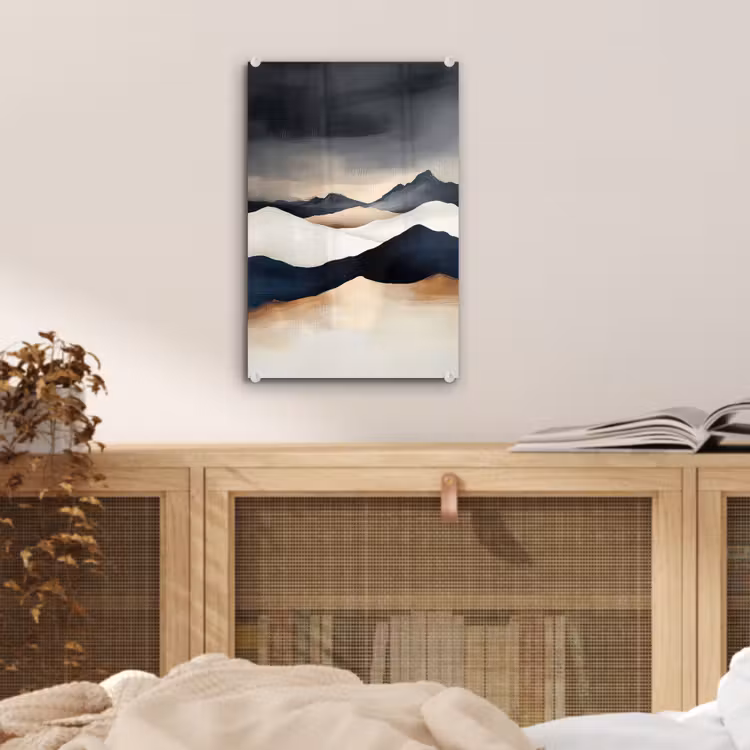 Glas schilderij - Bergen - Donkerblauw - Landschap — 5
