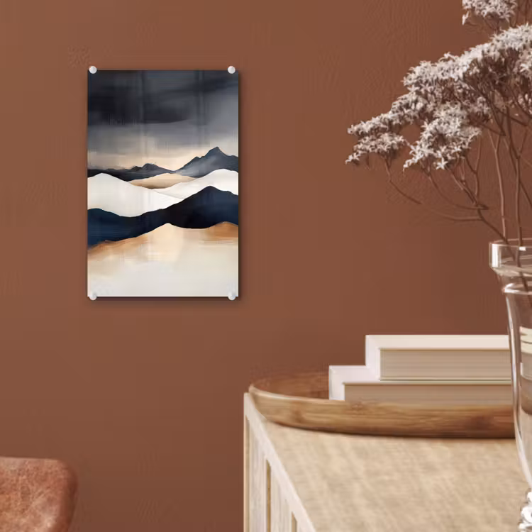 Glas schilderij - Bergen - Donkerblauw - Landschap — 6