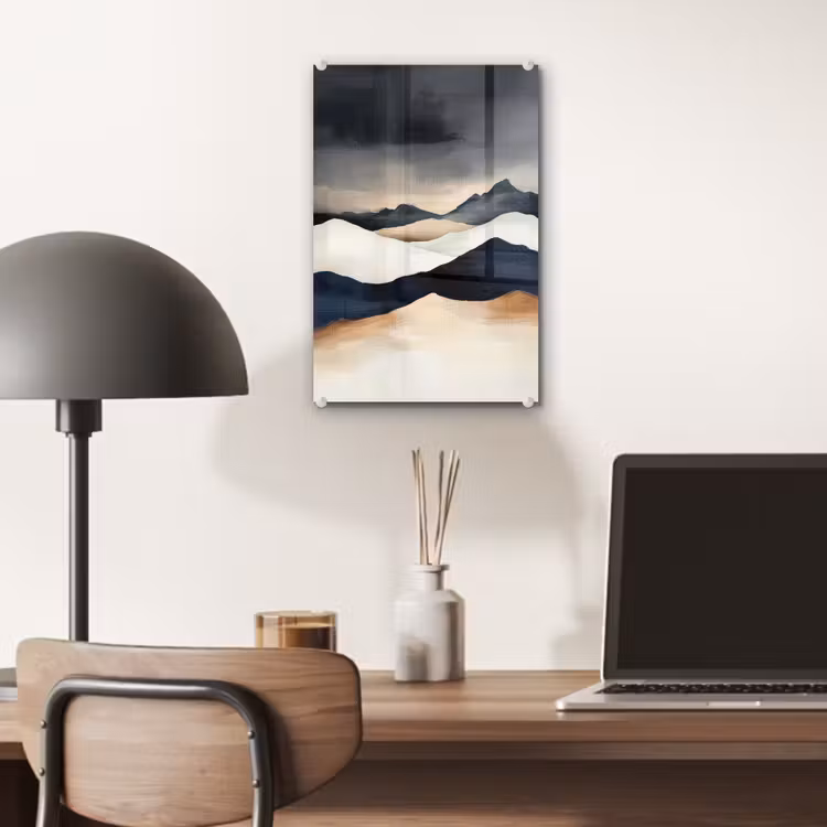 Glas schilderij - Bergen - Donkerblauw - Landschap — 7