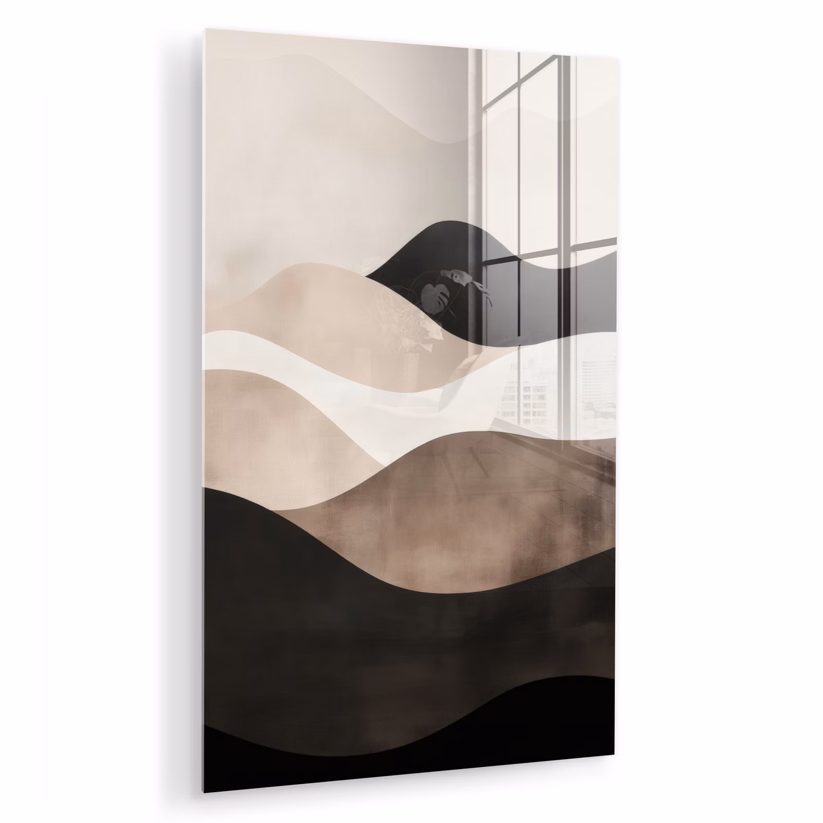 Glas schilderij - Abstract - Landschap - Golven - Crèmekleur — 1