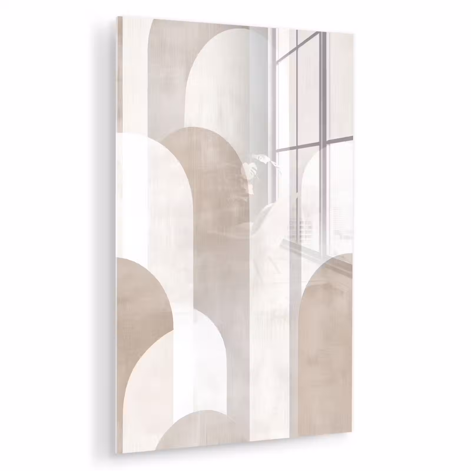 Glas schilderij - Abstracte bogen - Modern - Beige — 1