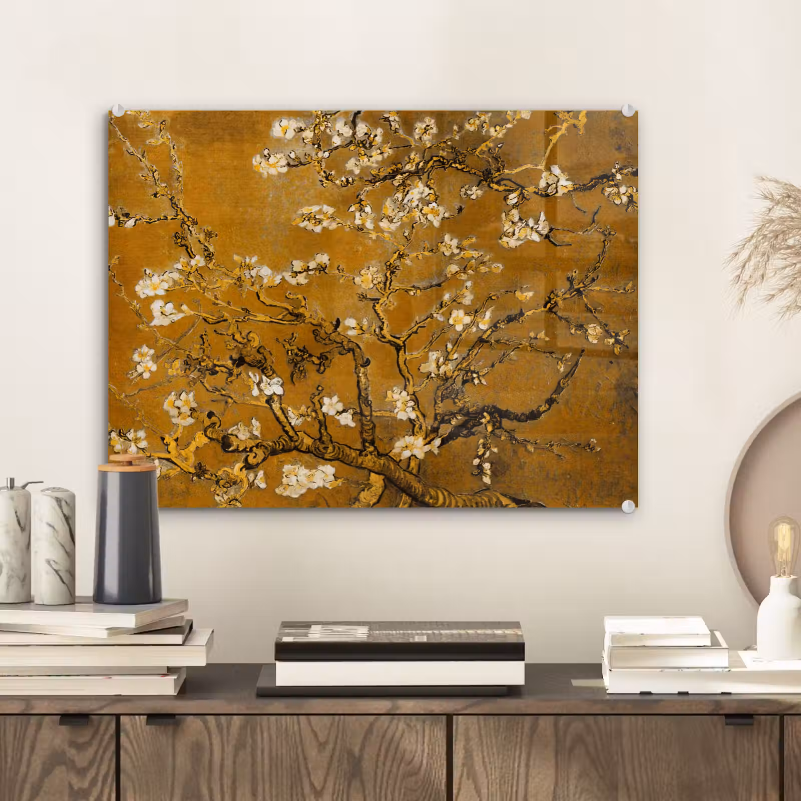 Glas schilderij - Amandelbloesem - Kunst - Van Gogh - Goud — 1