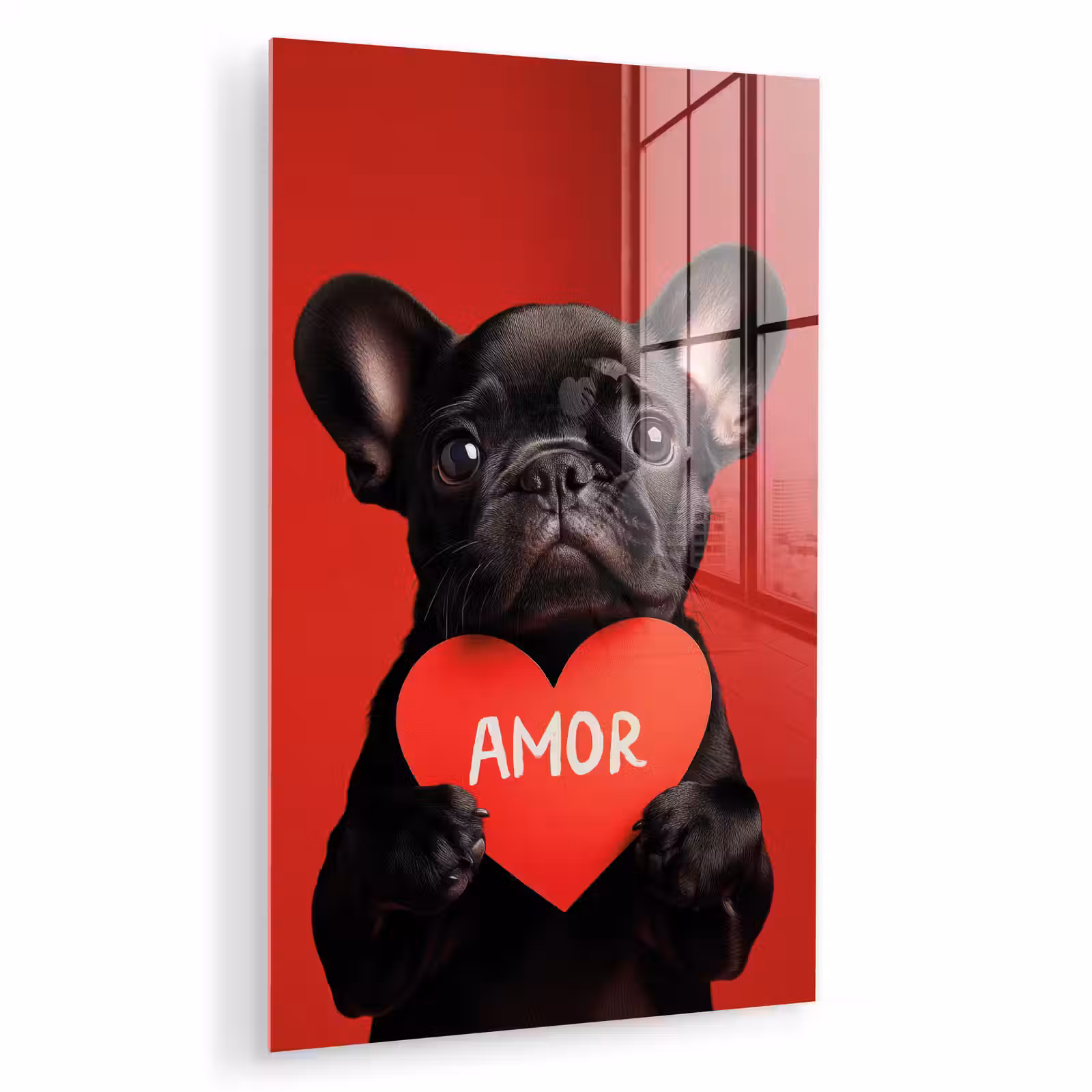 Glas schilderij - Amor - Hond - Hartje - Rood — 1